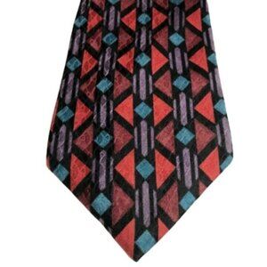 Vtg 80s Bugatti Men Neck Tie 100% Italian Silk Geometric Blue Purple Burgundy